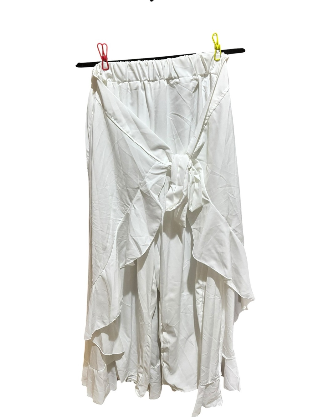 Elegant White Ruffle Wrap Skirt Pants - Picture 2 of 5
